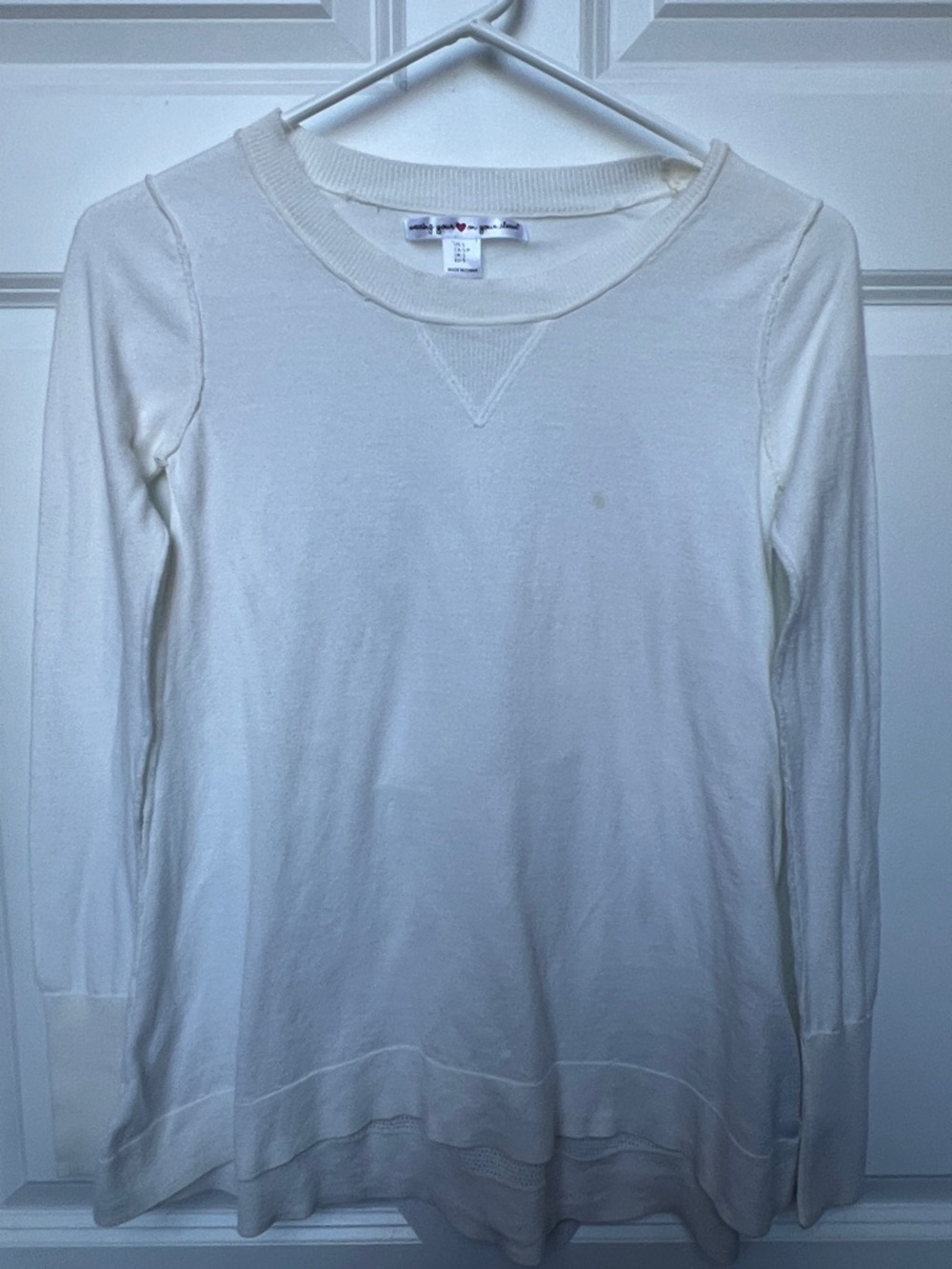 White/Cream Crewneck Long-Sleeve T-Shirt with Waffle Detail